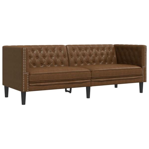 Chesterfield-Sofa 3-Sitzer Braun Kunstleder in Wildleder-Optik