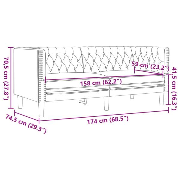 3-tlg. Chesterfield-Sofa-Set Braun Kunstleder Wildleder-Optik