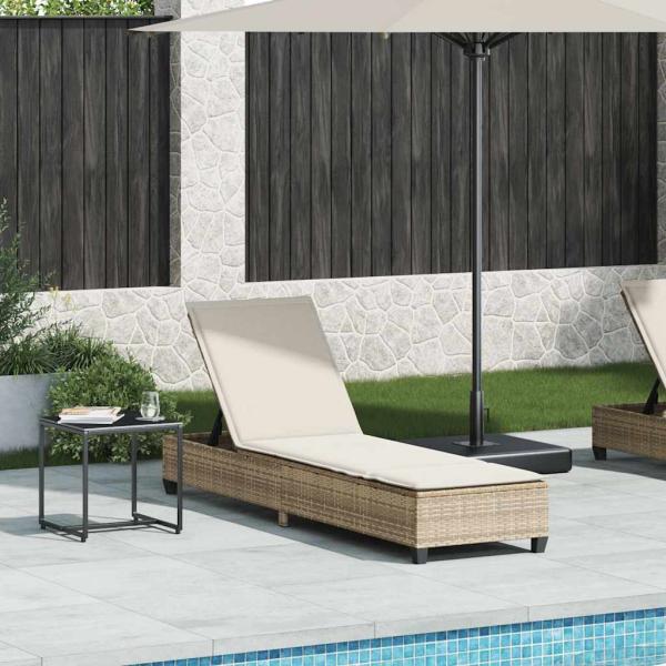 ARDEBO.de - Sonnenliege mit Auflagen Beige 55x200x25,5cm Poly Rattan