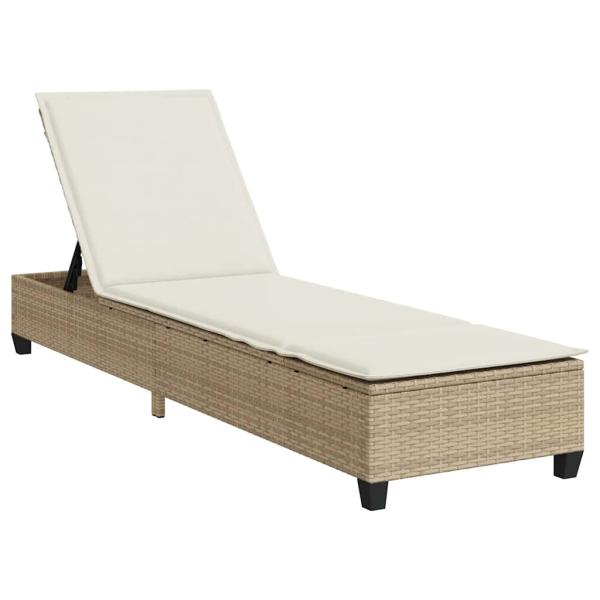 Sonnenliege mit Auflagen Beige 55x200x25,5cm Poly Rattan