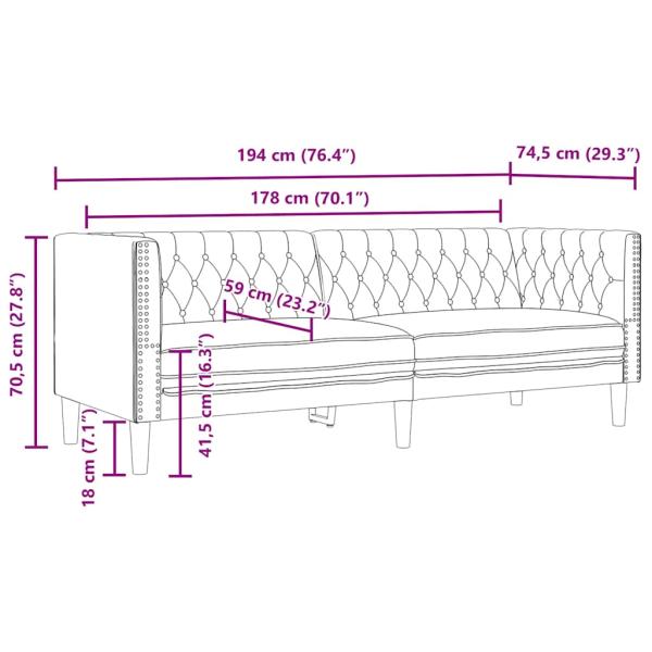 Chesterfield-Sofa 3-Sitzer Cappuccino Kunstleder