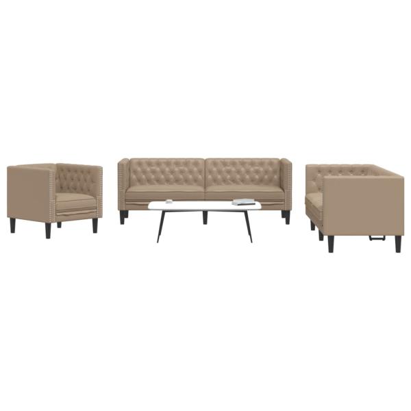 ARDEBO.de - 3-tlg. Chesterfield-Sofa-Set Cappuccino Kunstleder