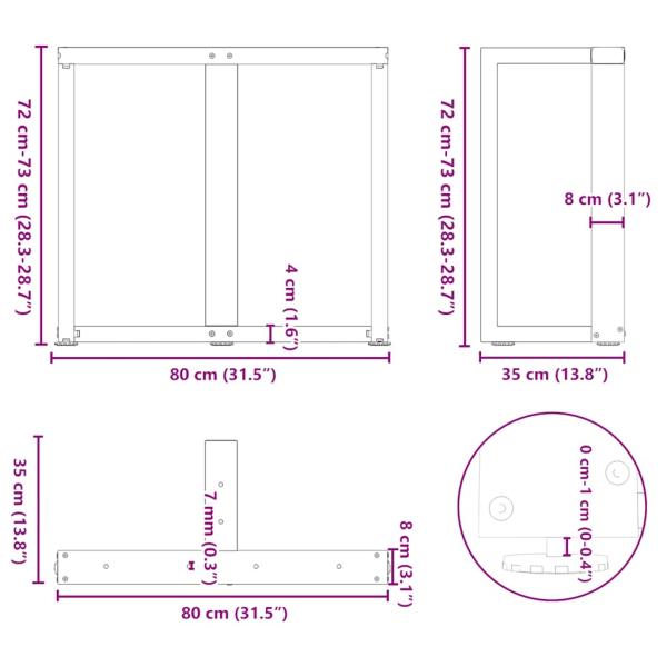 Esstischbeine T-Form 2 Stk. Naturstahl 80x35x(72-73) cm Stahl