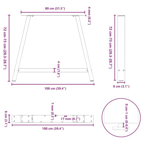 Couchtischbeine A-Form 2 Stk. 100x(72-73) cm Stahl