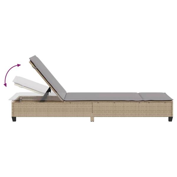 Sonnenliege mit Auflagen Beige 55x200x25,5cm Poly Rattan