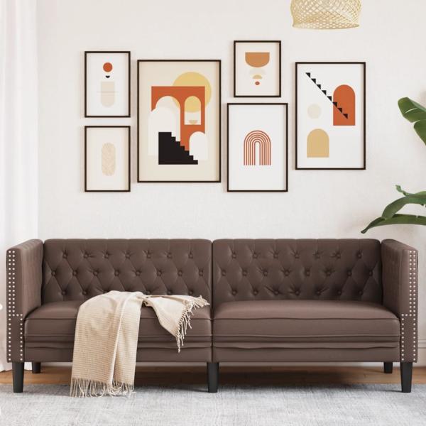 ARDEBO.de - Chesterfield-Sofa 3-Sitzer Braun Kunstleder