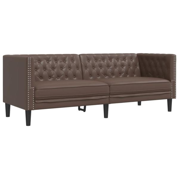 Chesterfield-Sofa 3-Sitzer Braun Kunstleder