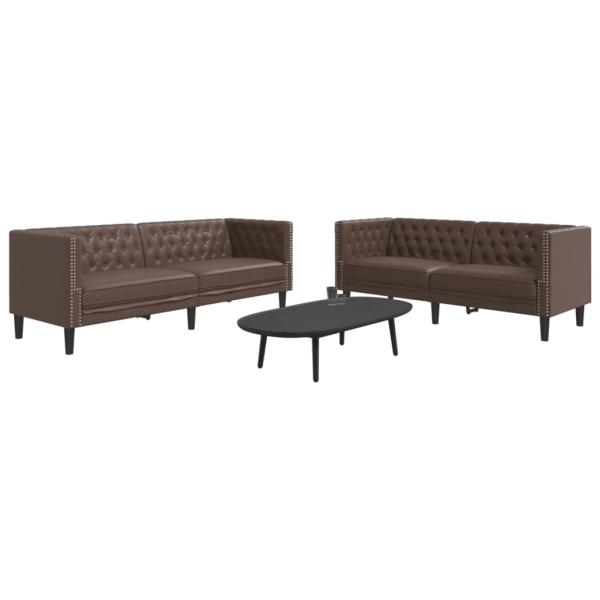 ARDEBO.de - 2-tlg. Chesterfield-Sofa-Set Braun Kunstleder