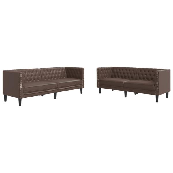 2-tlg. Chesterfield-Sofa-Set Braun Kunstleder