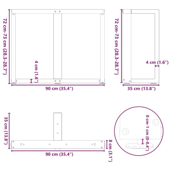 Esstischbeine T-Form 2 Stk. Naturstahl 90x35x(72-73) cm Stahl