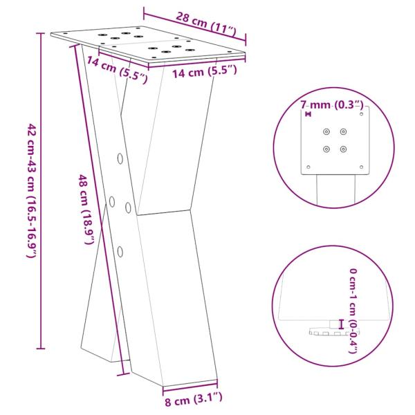 Couchtischbeine X-Form 2 Stk. Naturstahl 28x(42-43) cm Stahl