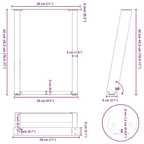 Couchtischbeine U-Form 2 Stk. Naturstahl 28x(42-43) cm Stahl