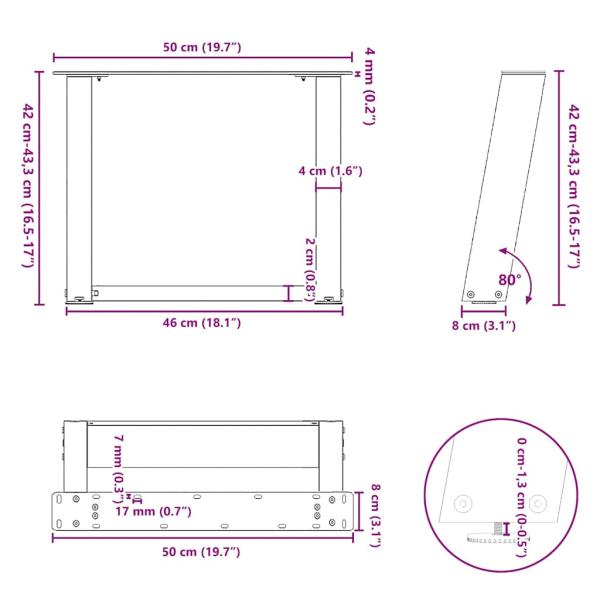 Couchtischbeine U-Form 2 Stk. Naturstahl 50x(42-43) cm Stahl