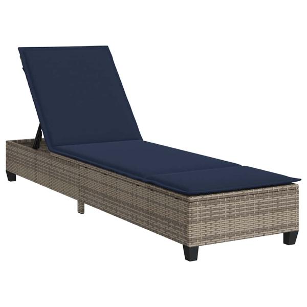 Sonnenliege mit Auflagen Grau 55x200x25,5cm Poly Rattan