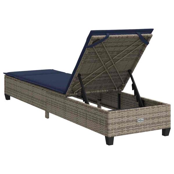 Sonnenliege mit Auflagen Grau 55x200x25,5cm Poly Rattan
