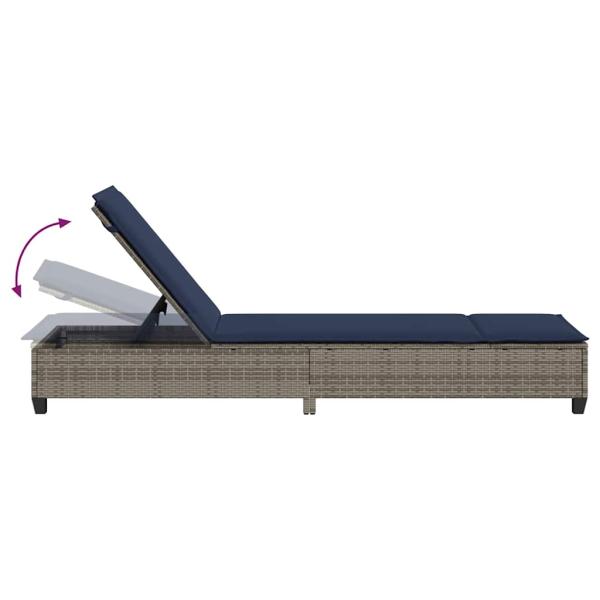 Sonnenliege mit Auflagen Grau 55x200x25,5cm Poly Rattan