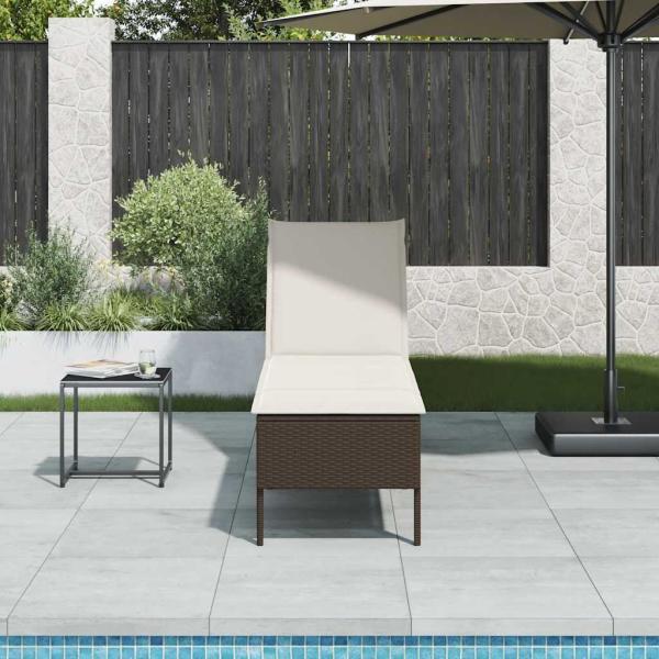 ARDEBO.de - Sonnenliege mit Auflage Braun 55x200x44 cm Poly Rattan