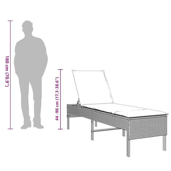 Sonnenliege mit Auflage Braun 55x200x44 cm Poly Rattan