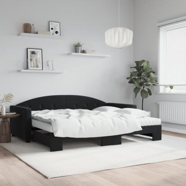 ARDEBO.de - Tagesbett Ausziehbar mit Matratzen Schwarz 90x190 cm Samt