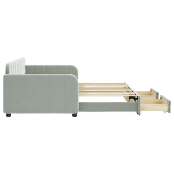 Tagesbett Ausziehbar mit Schubladen Hellgrau 90x190 cm Samt