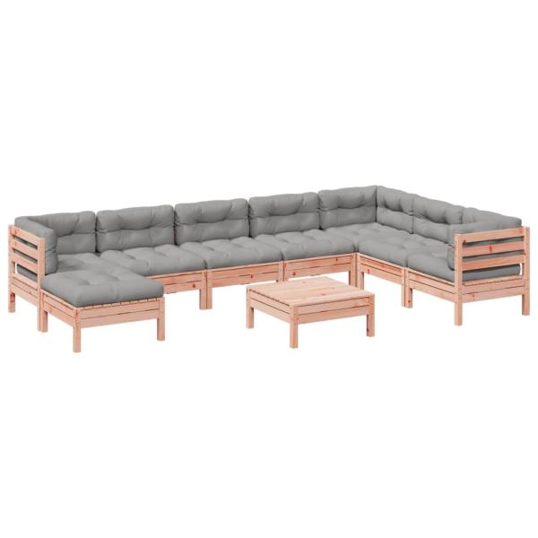 9-tlg. Garten-Sofagarnitur mit Kissen Massivholz Douglasie