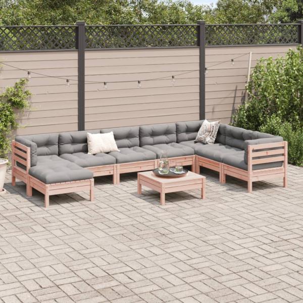 9-tlg. Garten-Sofagarnitur mit Kissen Massivholz Douglasie