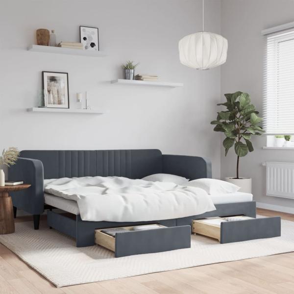 ARDEBO.de - Tagesbett Ausziehbar mit Schubladen Dunkelgrau 90x190 cm Samt