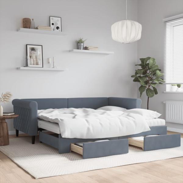 ARDEBO.de - Tagesbett Ausziehbar mit Schubladen Dunkelgrau 90x190 cm Samt
