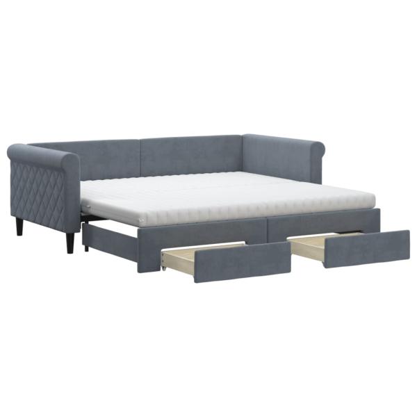 Tagesbett Ausziehbar mit Schubladen Dunkelgrau 90x190 cm Samt