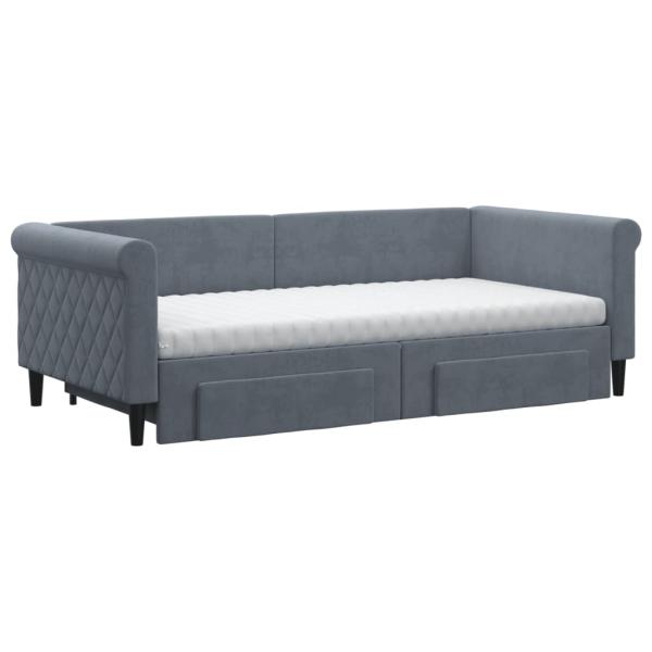 Tagesbett Ausziehbar mit Schubladen Dunkelgrau 90x190 cm Samt