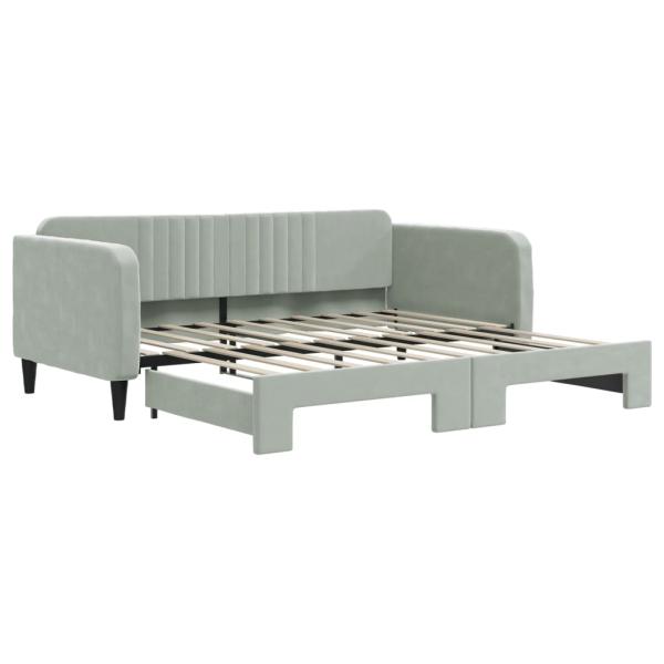 Tagesbett Ausziehbar Hellgrau 90x190 cm Samt