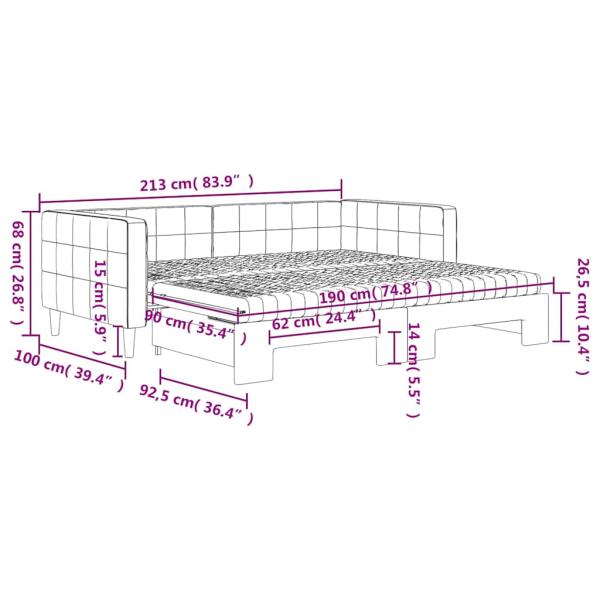 Tagesbett Ausziehbar mit Matratzen Dunkelgrau 90x190 cm Samt