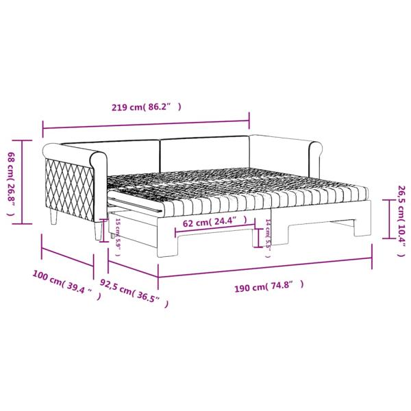 Tagesbett Ausziehbar mit Matratzen Dunkelgrau 90x190 cm Samt