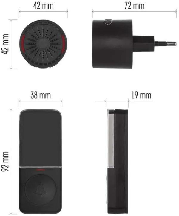 EMOS P5734B Türklingel, drahtlos, 72×42×42mm, IP56, 85 dB, schwarz (3402126000)