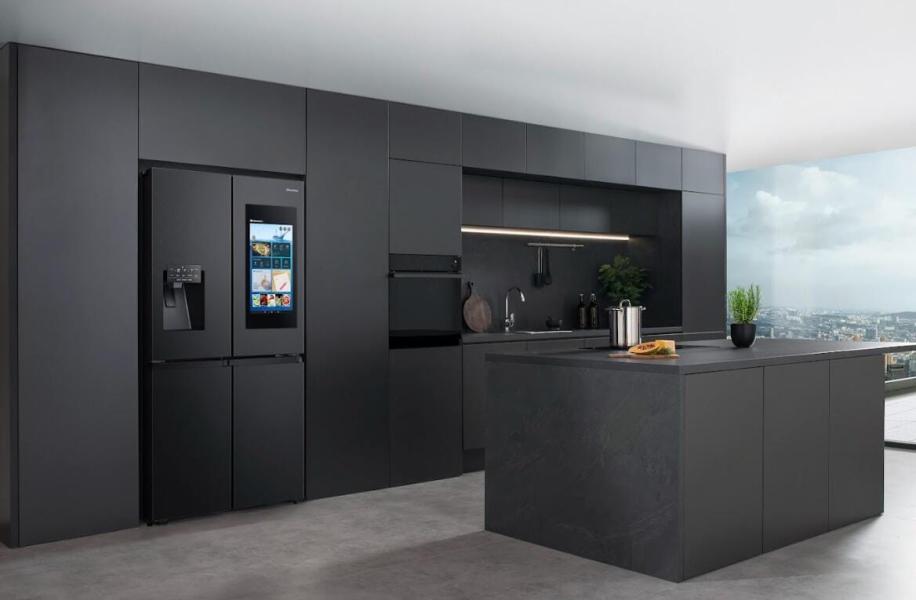 Hisense RQ760N4IFE Stand Side by Side Kombination MultiDoor, 91,4 cm breit, 577 L, Total NoFrost, Wasser-/Eisspender, Festwasseranschluss, WLAN, Schwarz Inox