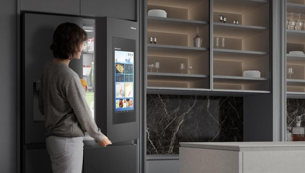 Hisense RQ760N4IFE Stand Side by Side Kombination MultiDoor, 91,4 cm breit, 577 L, Total NoFrost, Wasser-/Eisspender, Festwasseranschluss, WLAN, Schwarz Inox