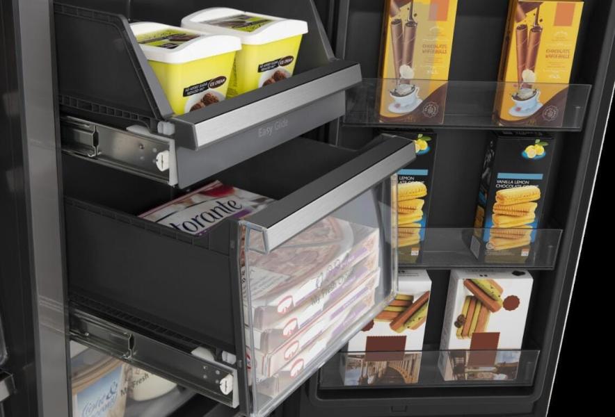 Hisense RQ760N4IFE Stand Side by Side Kombination MultiDoor, 91,4 cm breit, 577 L, Total NoFrost, Wasser-/Eisspender, Festwasseranschluss, WLAN, Schwarz Inox