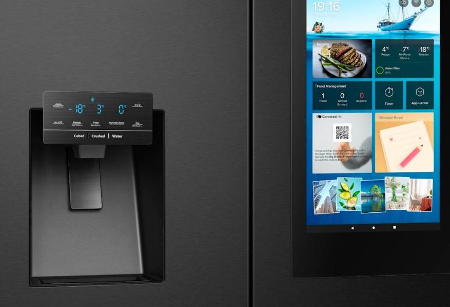 Hisense RQ760N4IFE Stand Side by Side Kombination MultiDoor, 91,4 cm breit, 577 L, Total NoFrost, Wasser-/Eisspender, Festwasseranschluss, WLAN, Schwarz Inox