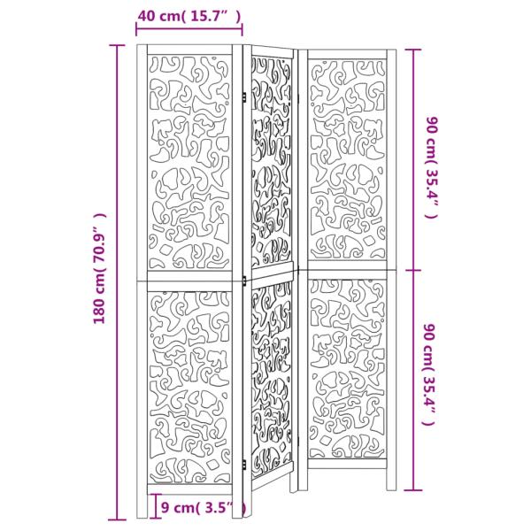 3-tlg. Raumteiler Weiß Massivholz Paulownia