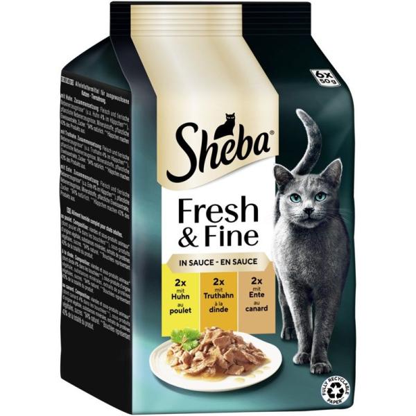 ARDEBO.de Sheba P.B. MP Fresh & Fine Huhn, Truthahn & Ente in Sauce 6x50g