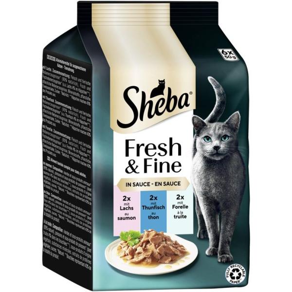ARDEBO.de Sheba P.B. MP Fresh & Fine Lachs, Thunfisch & Forelle in Sauce MSC 6x50g