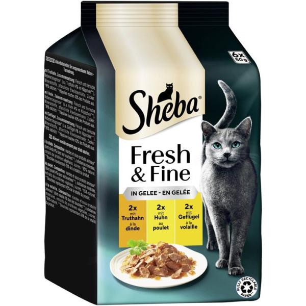 ARDEBO.de Sheba P.B. MP Fresh & Fine Truthahn, Huhn & Geflügel in Gelee 6x50g