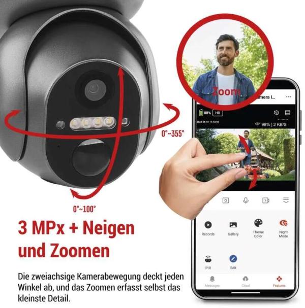 EMOS H4058 GoSmart rotierende Outdoor IP-Kamera, 4G/LTE, IP-6000, OWL, grau (3024040580)