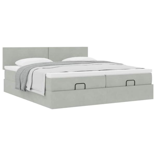 Ottoman-Bett mit Matratzen Hellgrau 200x200 cm Samt