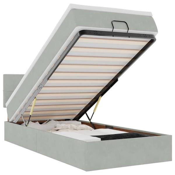 ARDEBO.de - Ottoman-Bett mit Matratze & LEDs Hellgrau 100x200 cm Samt