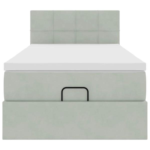 Ottoman-Bett mit Matratze & LEDs Hellgrau 100x200 cm Samt