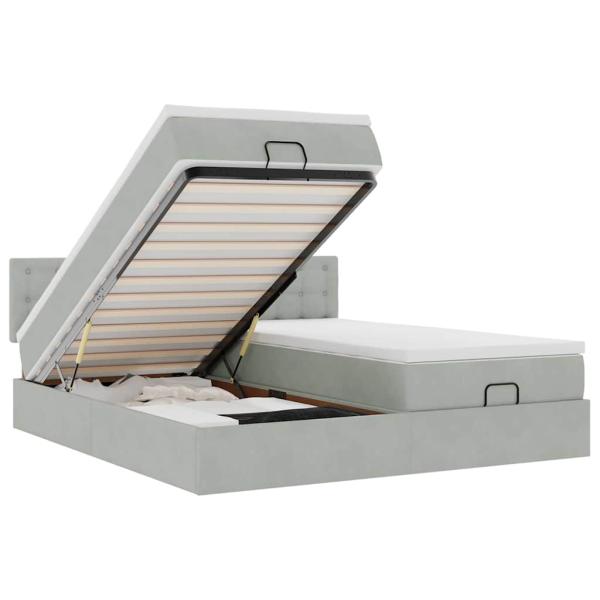 ARDEBO.de - Ottoman-Bett mit Matratzen & LEDs Hellgrau 200x200 cm Samt