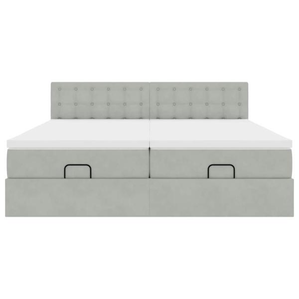 Ottoman-Bett mit Matratzen & LEDs Hellgrau 200x200 cm Samt