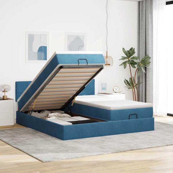 ARDEBO.de - Ottoman-Bett mit Matratzen & LEDs Dunkelblau 180x200 cm Samt