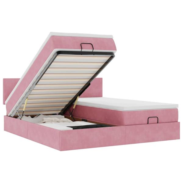 Ottoman-Bett mit Matratzen & LEDs Rosa 180x200 cm Samt